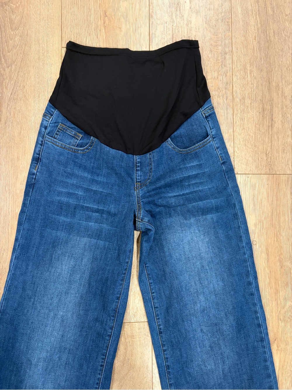 Maternity Wide Leg Jeans Over Belly Stretch Panel Dark Wash Size Small - Picture 3 of 6